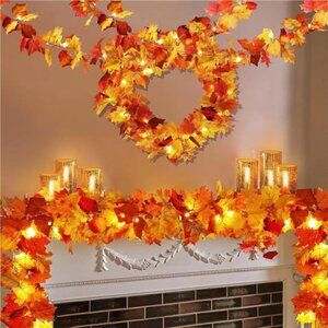 Fall Decor Maple Leaves Garland Lights Battery Operated Thanksgiving Decorations